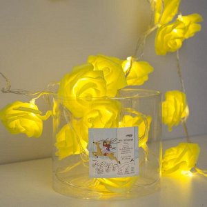 Гирлянда «Нить» 5 м с насадками «Розы жёлтые», IP20, прозрачная нить, 20 LED, свечение тёплое белое, 220 В