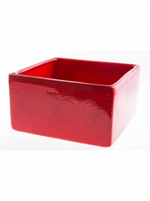Кашпо Сердца керамика 13х13хН7 см цвет Красный