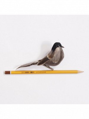 Птичка на клипе 10 см цвет серый HS-18-6