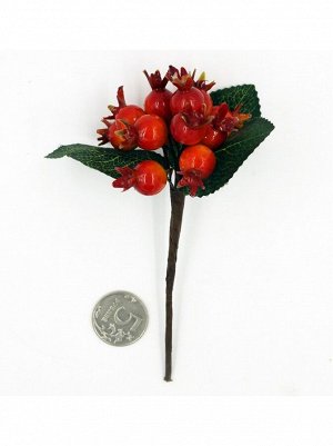 Веточка с ягодами шиповника 15 см цвет желто-красный