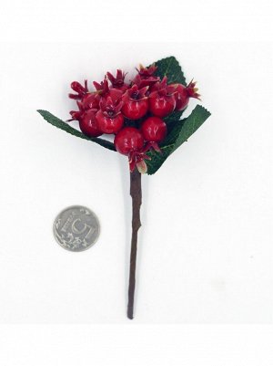 Веточка с ягодами шиповника 15 см цвет красный
