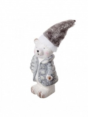 Сувенир Мишка новогодний H-16 см керамика цвет серый/белый 638701