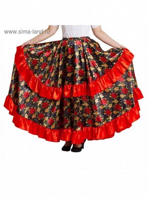 Цыганская юбка для девочки с двойной красной оборкой длина 75 см рост 134-140