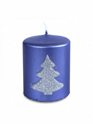 Свеча пеньковая с елкой цвет синий металлик,5,5 х 8,0 см