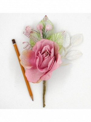 Роза веточка в снегу блеск 25 см цвет розовый HS-56-16
