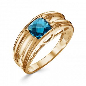 Позолоченное кольцо с голубым фианитом - 1353 - п