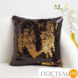 Наволочка декоративная Хамелеон 37?37 см, цвет золото - глянцевый чёрный, пайетки, 100%п/э
