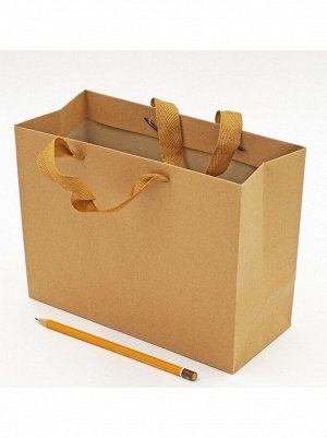 Пакет крафт с ручкой 23 х 18 х 10 см цвет натуральный горизонтальный HS-8-1