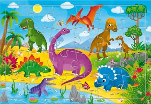 ГеоДом. Пазл листовой на подложке "Динозавры" 24 детали. 21х29,5 см
