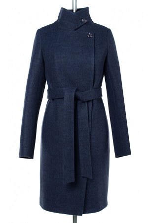 01-10214 Пальто женское демисезонное (пояс) валяная шерсть сине-черный