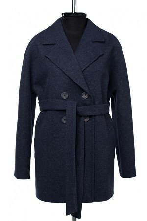 01-10209 Пальто женское демисезонное валяная шерсть синий меланж
