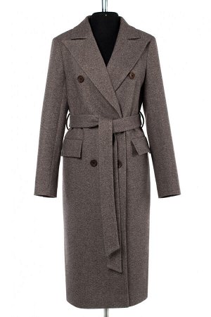 01-10200 Пальто женское демисезонное (пояс) Микроворса/Рубчик коричневый