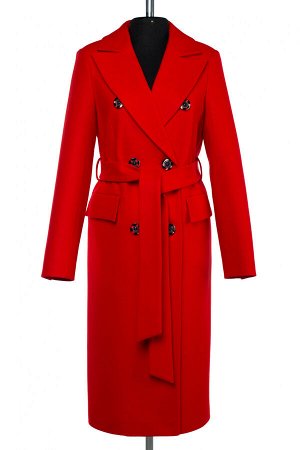 01-10140 Пальто женское демисезонное (пояс) валяная шерсть красный