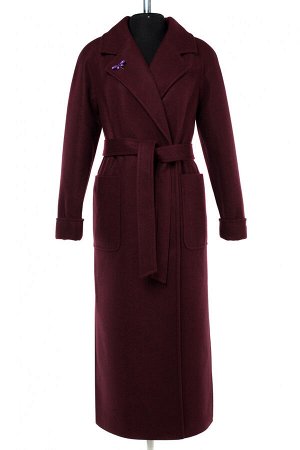 01-09465 Пальто женское демисезонное "Classic Reserve" (пояс) валяная шерсть бордовый