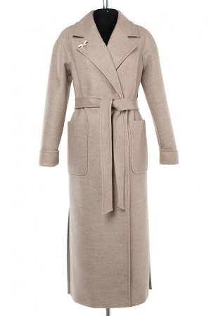 01-10190 Пальто женское демисезонное "Classic Reserve" (пояс) валяная шерсть Бежевый меланж