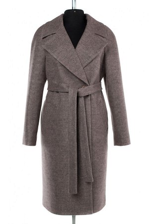 02-2966 Пальто женское утепленное (пояс) валяная шерсть серо-розовый