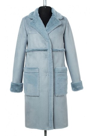 02-2981 Пальто женское утепленное Эко-дубленка голубой