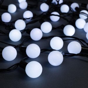 Luazon Lighting Гирлянда «Нить» 10 м с насадками «Шарики 2.5 см», IP44, тёмная нить, 100 LED, свечение белое, 8 режимов, 220 В