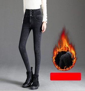 Утепленные джинсы, черно-серые
