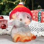 Копилка &quot;Коровка в шапочке&quot; флок, серый , 21 см