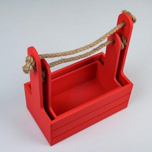 Набор кашпо деревянных 2 в 1 (25x15x30; 21x12x23 см) "Dear", ручка канат, красный