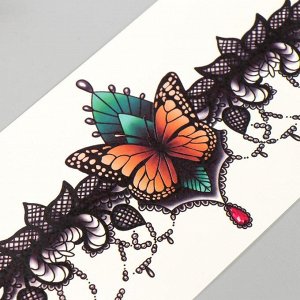 Татуировка на грудь/спину цветная "Кружево из бабочек" МИКС 34х12 см