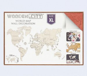 Wooden.City. 3D пазл деревянный "Карта мира "XL" коралл арт.503 (фикс.цена)