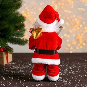 Дед Мороз "Красная шубка, ремешок, с фонариком" с подсветкой двигается, 27 см
