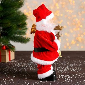 Дед Мороз "Красная шубка, ремешок, с фонариком" с подсветкой двигается, 27 см