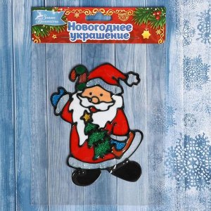 Наклейка на стекло "Дед Мороз с ёлкой" 12х19 см