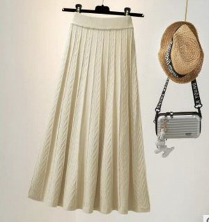Вязаная шерстяная  юбка с люрексом А-силуэта с высокой талией беж