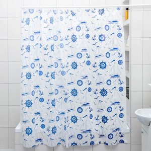 Штора для ванной комнаты «Кораблики», 180?180 см, полиэтилен, цвет белый