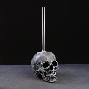 Ёршик для унитаза с подставкой «Череп», стальная ручка, 16x15x22 см, белый