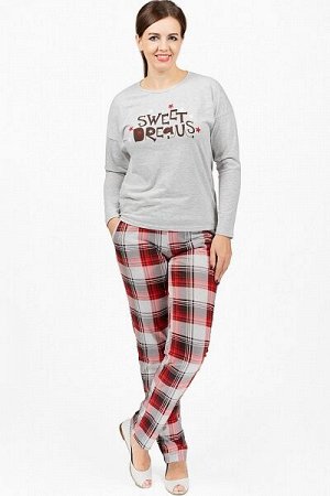Пижама с брюками кармеланж, принт "Sweet Dreams", красный (677-2)