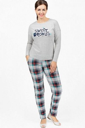 Пижама с брюками кармеланж, принт "Sweet Dreams", ментол (677-1)