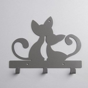 Вешалка интерьерная настенная на 3 крючка «Котята», цвет серый