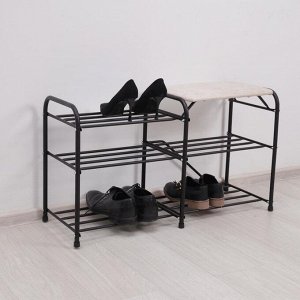 Подставка для обуви с сиденьем «Дубль», 3 полки, замша, цвет чёрный