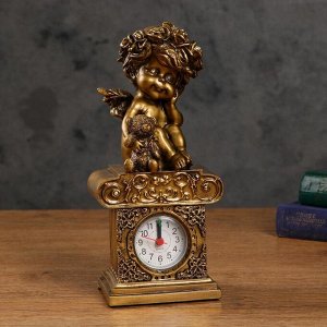 Часы настольные каминные "Ангел с медвежонком", цвет золото, h=25.5 см, микс