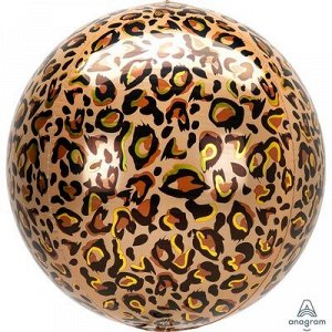1209-0346, 4210901 Шар 3D сфера, фольга, 15"/38 см, "Сафари. Леопард" (AN), инд. уп.