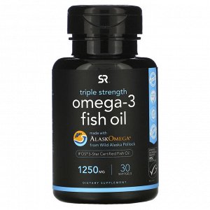 Sports Research, Рыбий жир с омега-3, тройная сила, 1250 мг, 30 мягких желатиновых капсул