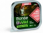 Monge Cat BWild GRAIN FREE беззерновые консервы из лосося с овощами для взрослых кошек 100г
