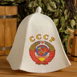 Шапка для бани "СССР" с принтом, белая 5312220