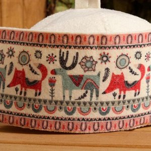 Шапка для бани и сауны «Лисы, лоси», полиэфир 70%, шерсть 30%