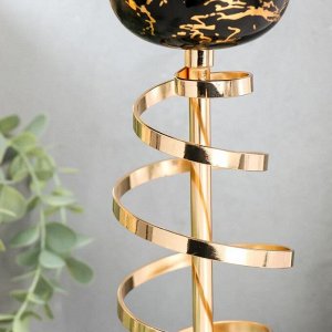 Подсвечник металл на 1 свечу "Спираль" золото на чёрном мраморе 28х9,5х9,5 см