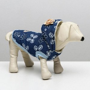 Куртка для собак с цветами, S (ДС 20 см, ОШ 23 см, ОГ 32 см), тёмно-синяя