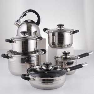 Набор посуды, 6 предметов: чайник 3,5 л, ковш 16 см, кастрюли 18/20/24 см, сковорода 24 см, индукция