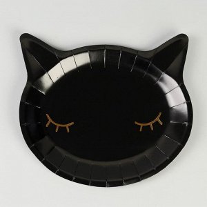 Тарелка бумажная «Кошка чёрная», 22 см, набор 6 шт.