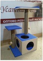 Домик для кошки &quot;Три входа&quot; мех, джут