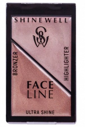 SHINEWELL   ULTRA SHINE - BRONZER+HIGHLIGHTER  Моделирующий набор для лица: кремовый хайлайтер + бронзер №FLH2-02 светло-розовый+медный