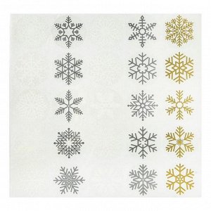 Набор наклеек "Снежинки" 25 наклеек в наборе, белые, золото, серебро, 55 x 55 мм